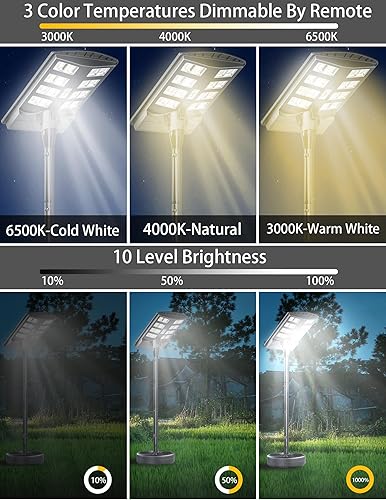 Miniatura 4 de JAYNLT Luces solares de calle de 6000 W para exteriores con poste de 78 pulgadas de alto, 3000 K4000 K6500 K 400000 LM, lámparas solares de pie del