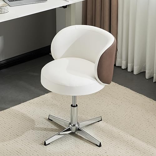 VINGLI Bonita silla de escritorio giratoria pequeña, cómoda, sin ruedas, soporte lumbar ergonómico con respaldo bajo, para tocador, tecnología de