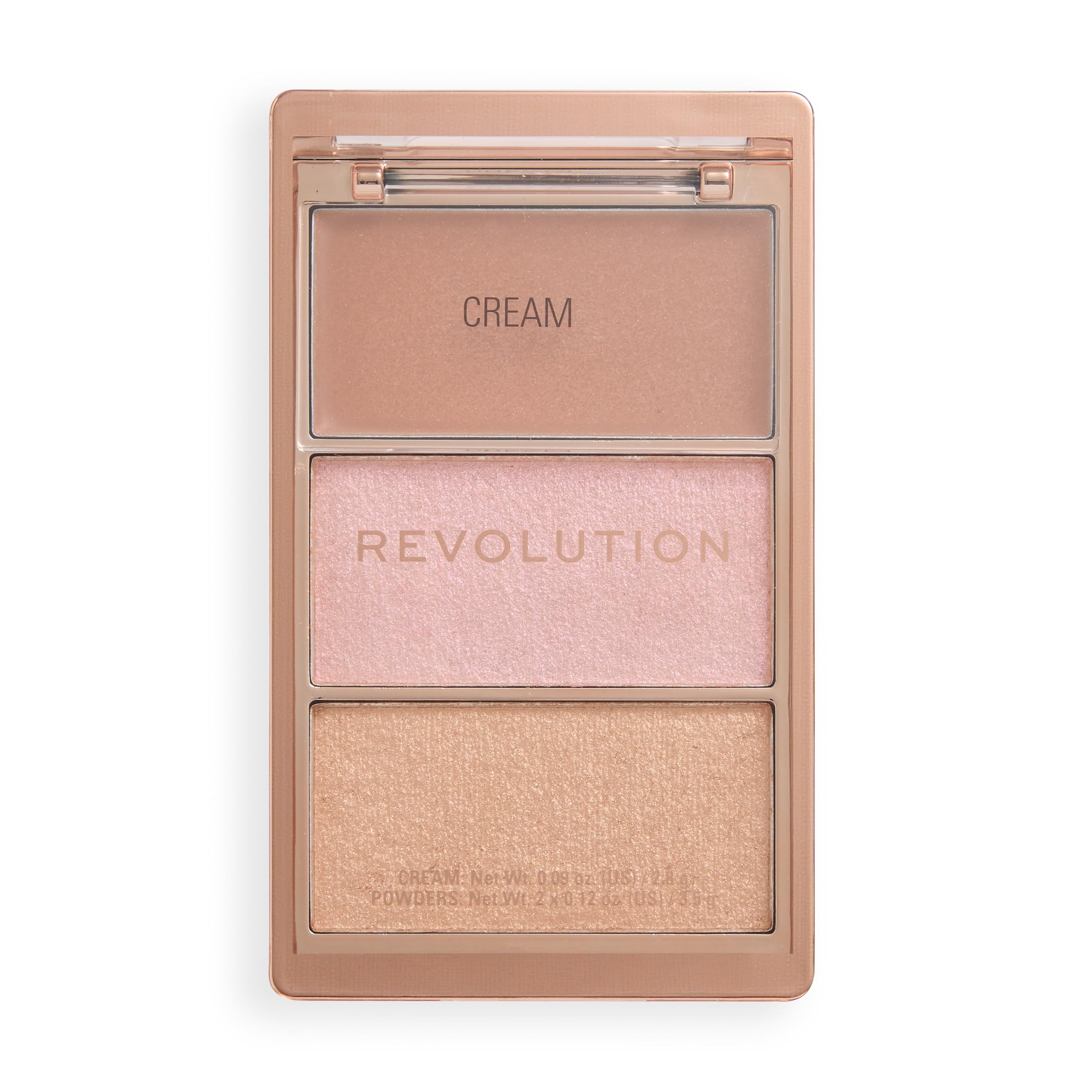 Revolution Highlight Icon Palette, Trio of Cream, Powder and Shimmer, Buildable Pigment to Highlight with Ease, Molten Bronze, 2.8g
