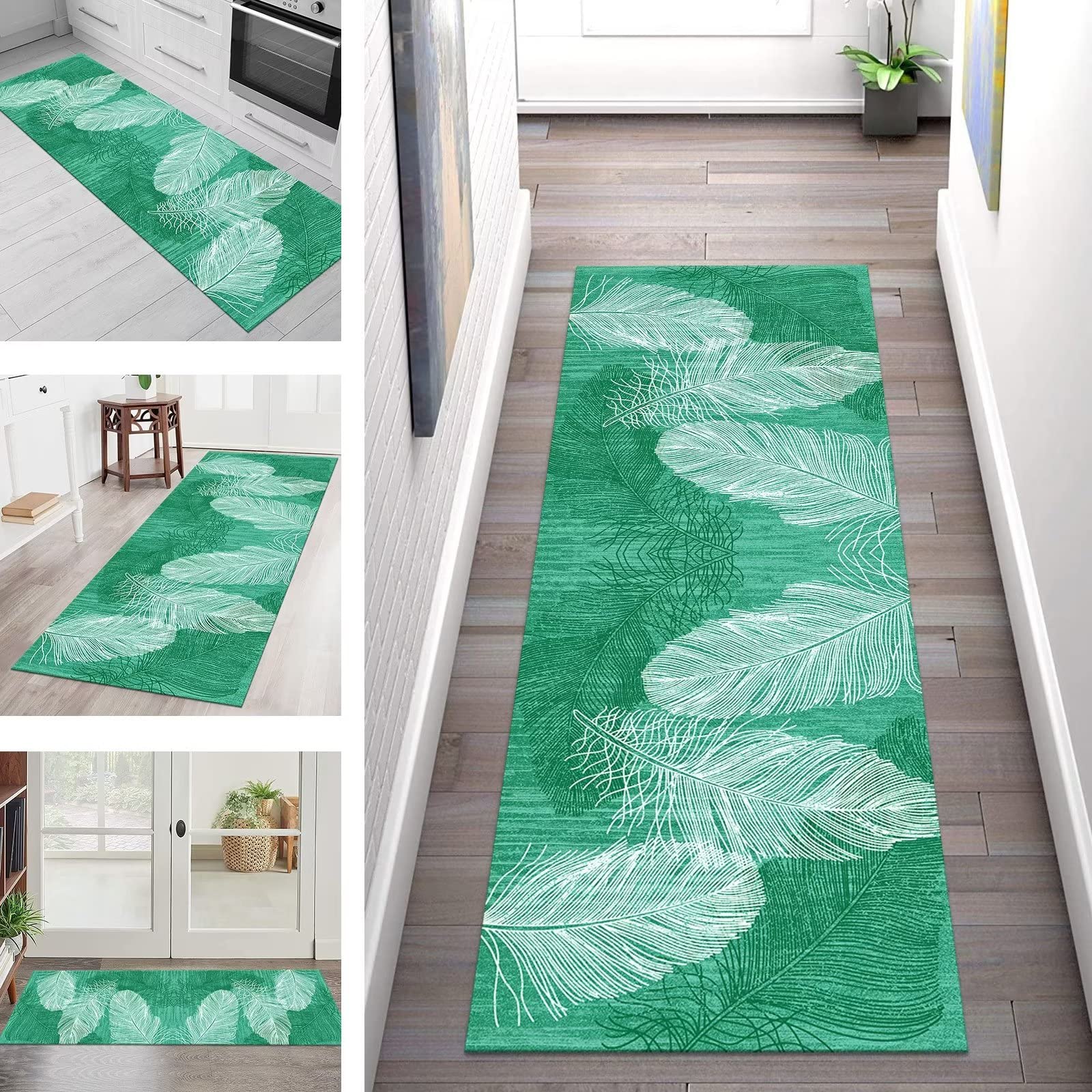 Tappeti Runner per Corridoio Tappeto Cucina Antiscivolo Lavabile 80 x 400 cm Verde Tappeto Passatoia Corridoio Lungo Tappeto Passatoia Ingresso Assorbente Tappeto Lungo per Salotto Camera da Letto