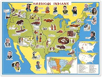 Antiguos Maps Native American Indian Educational Print circa 1950 | Vintage Wall Decor | Art Print Poster | measures 24 x 32 inches 610 x 813 mm
