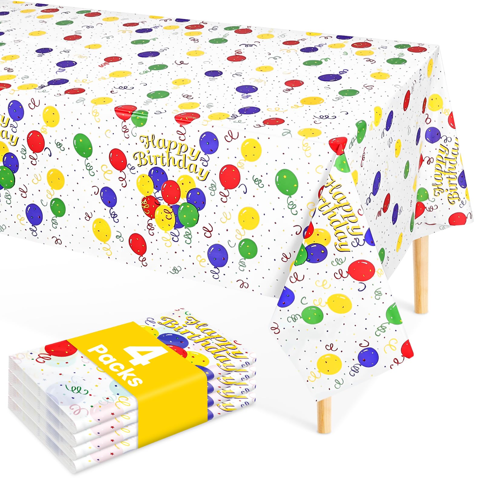 Mulbozy 4Pcs Birthday Tablecloth,Happy Birthday Balloon Plastic Table Cloth