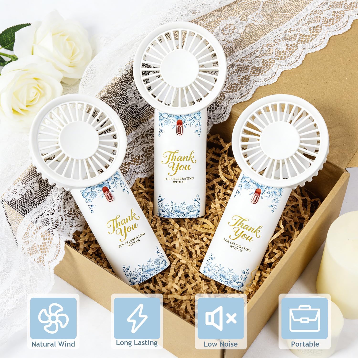 Mini Portable Fan 36 Pcs Wedding Fans Bulk with Flower Prints, Cute Handheld Fan Battery Operated Small Personal Fan Wedding Party Favors for Guests Indoor Outdoor Use, Battery Not Include