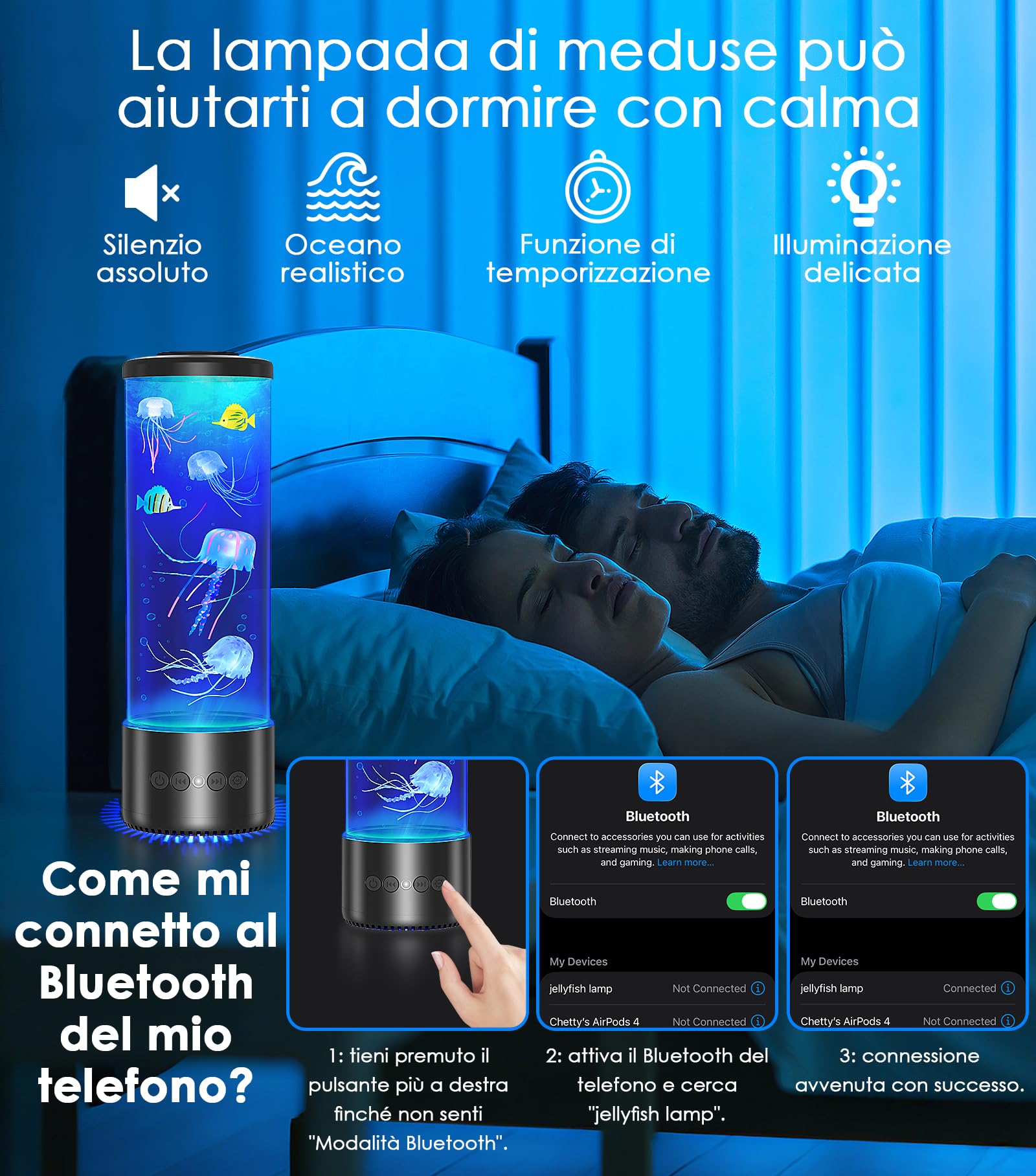 Radikor lampada medusa con 12 rumore bianco, jellyfish lamp con 10 colori e telecomando, Lampada acquario medusa led per bambini e adulti, lampada jellyfish per il relax, decorazione della casa