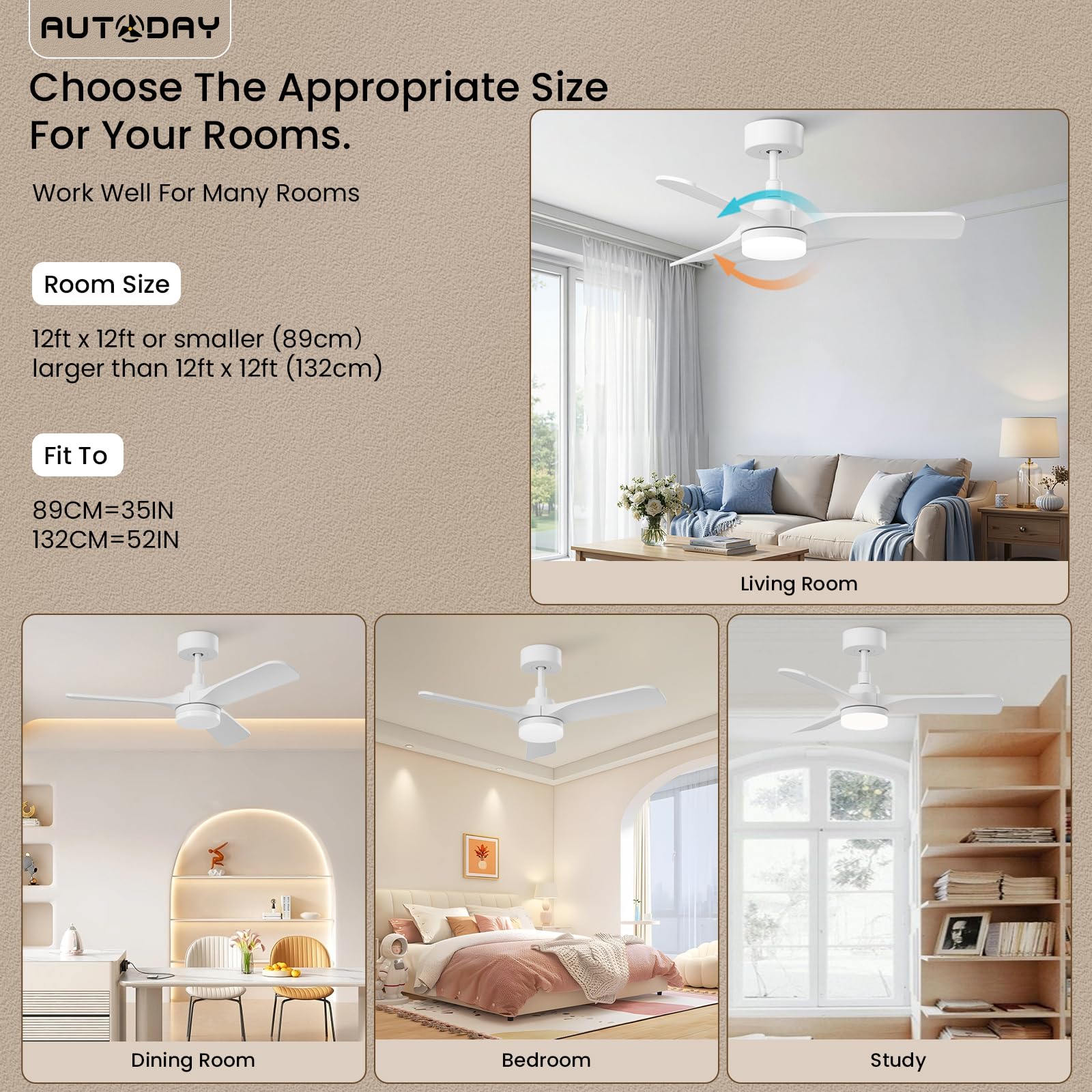 Ventilateur De Plafond En Bois Avec Lumière Led, Moteur Dc Silencieux, 24W Dimmable, 90Cm, 3 Pales En Bois, Télécommande Mémoire, 6 Vitesses, Minuterie, Extérieur