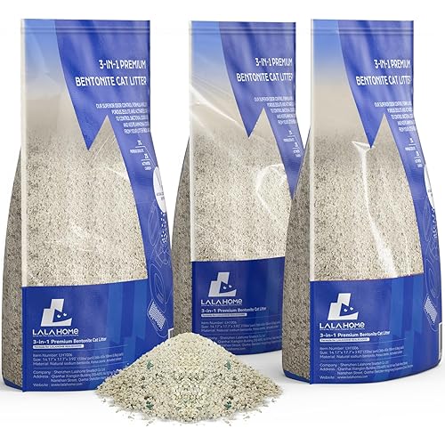 Premium Bentonite Cat Litter Sodium-Based, Clumping Cat Litter, Dust-Free, Strong Durability, Odor Control, Unscented Natural Mineral Formula Kitty Litter Bluk for RealScooper, 3 x 15 lb. Box