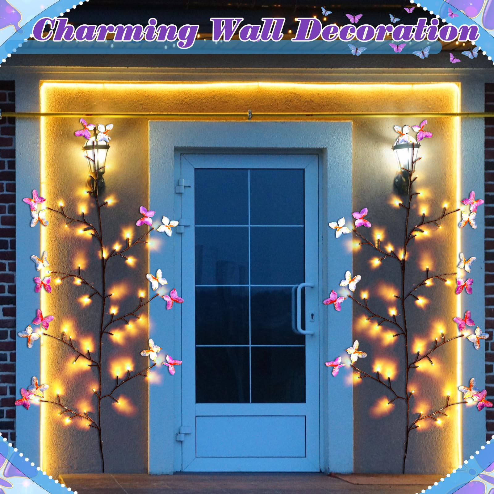 Glooglitter 2 set di luci a forma di farfalla in salice incantato, 1,5 m, 72 LED, decorazioni natalizie, ramo di albero a farfalla, luci regalo per parete, camera da letto, camino, casa, finestra