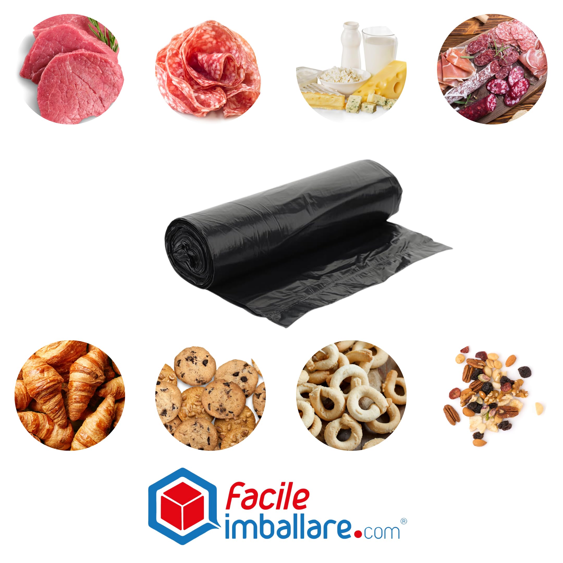 Sacchi spazzatura industriali HD, 10 sacchi per rotolo 800 g, materiale polietilene, colore nero, dimensioni 70x110 cm, sacchetti immondizia resistenti, confezione da 20 rotoli
