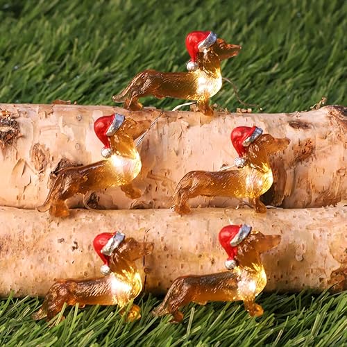 Miniatura 6 de Impress Life Guirnalda de luces decorativas con diseño de perro salchicha con temática de mascotas, 10 pies, 30 luces LED parpadeantes, funciona con