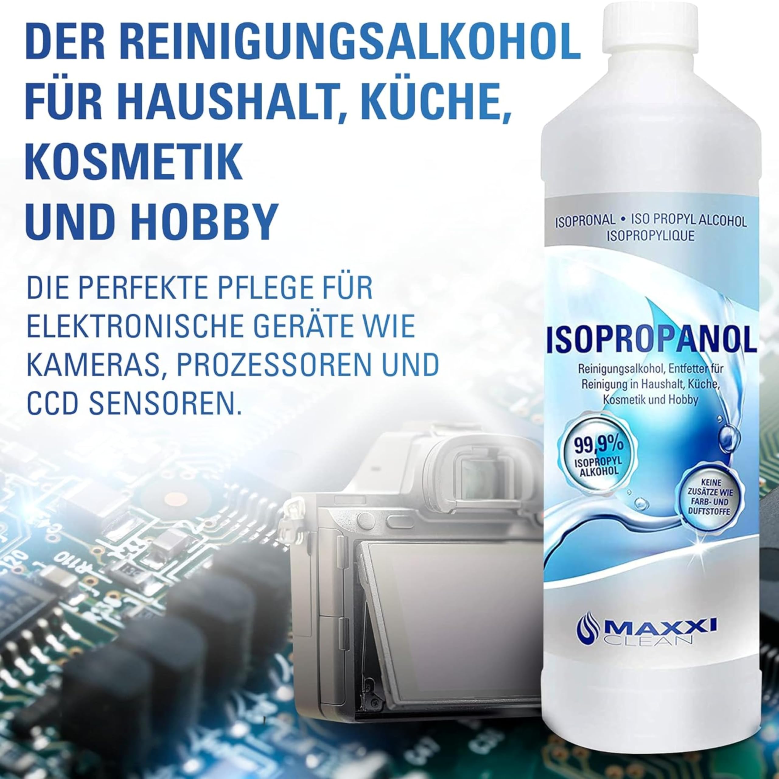 Maxxi Clean | 12x 750 ml reines Isopropanol (99,9%) Reinigungsalkohol | Fettlöser & Lösungsmittel | rückstandsfrei anwendbar zur Reinigung von elekt. Bauteilen, Schallplatten, Druckköpfen und mehr