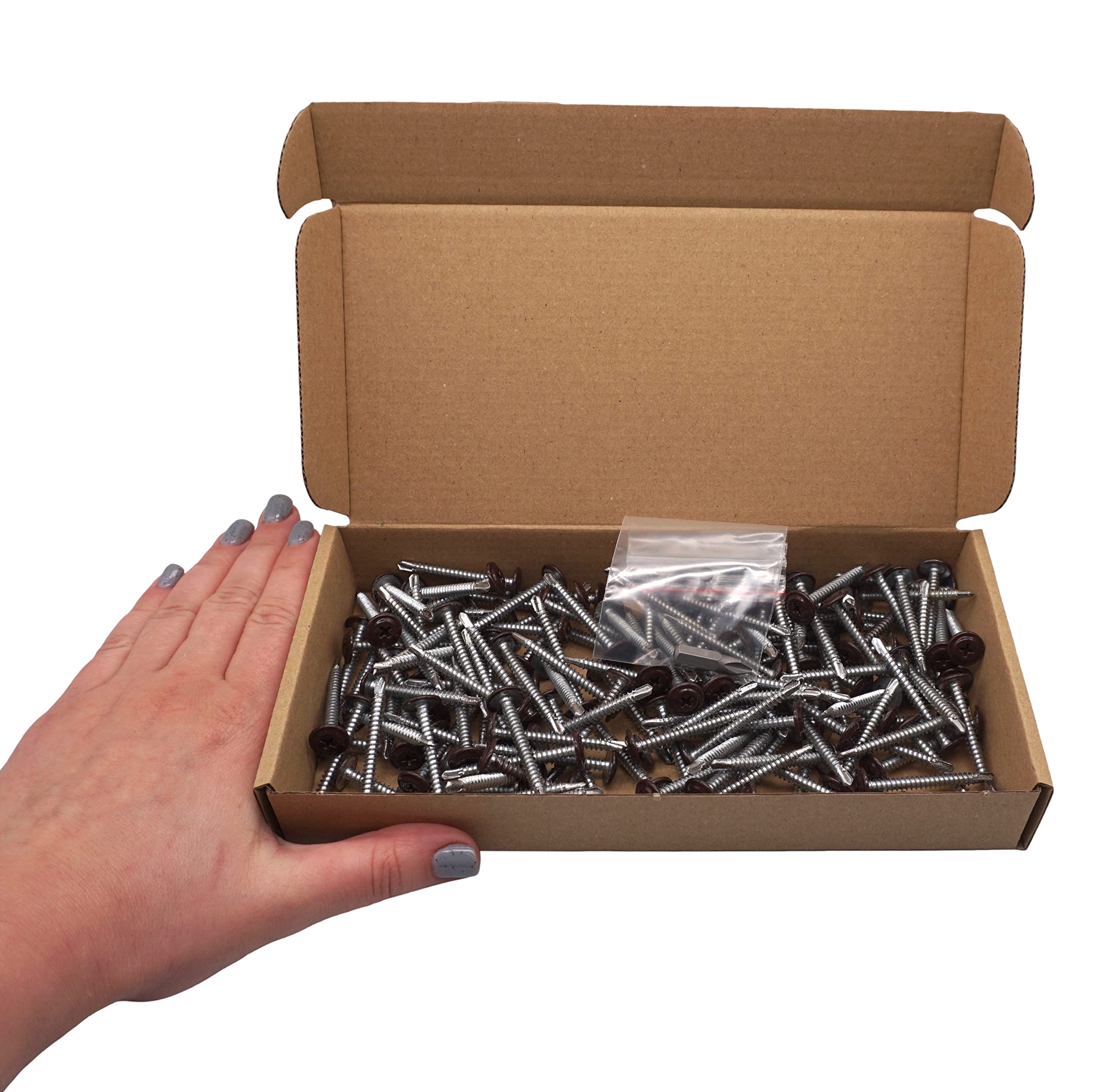 SKIR'CO (150 piezas) Tornillos autotaladrantes pintados 4,2 x 40 mm, Tornillo para chapa, cabeza PH (Marrón Chocolate RAL 8017)