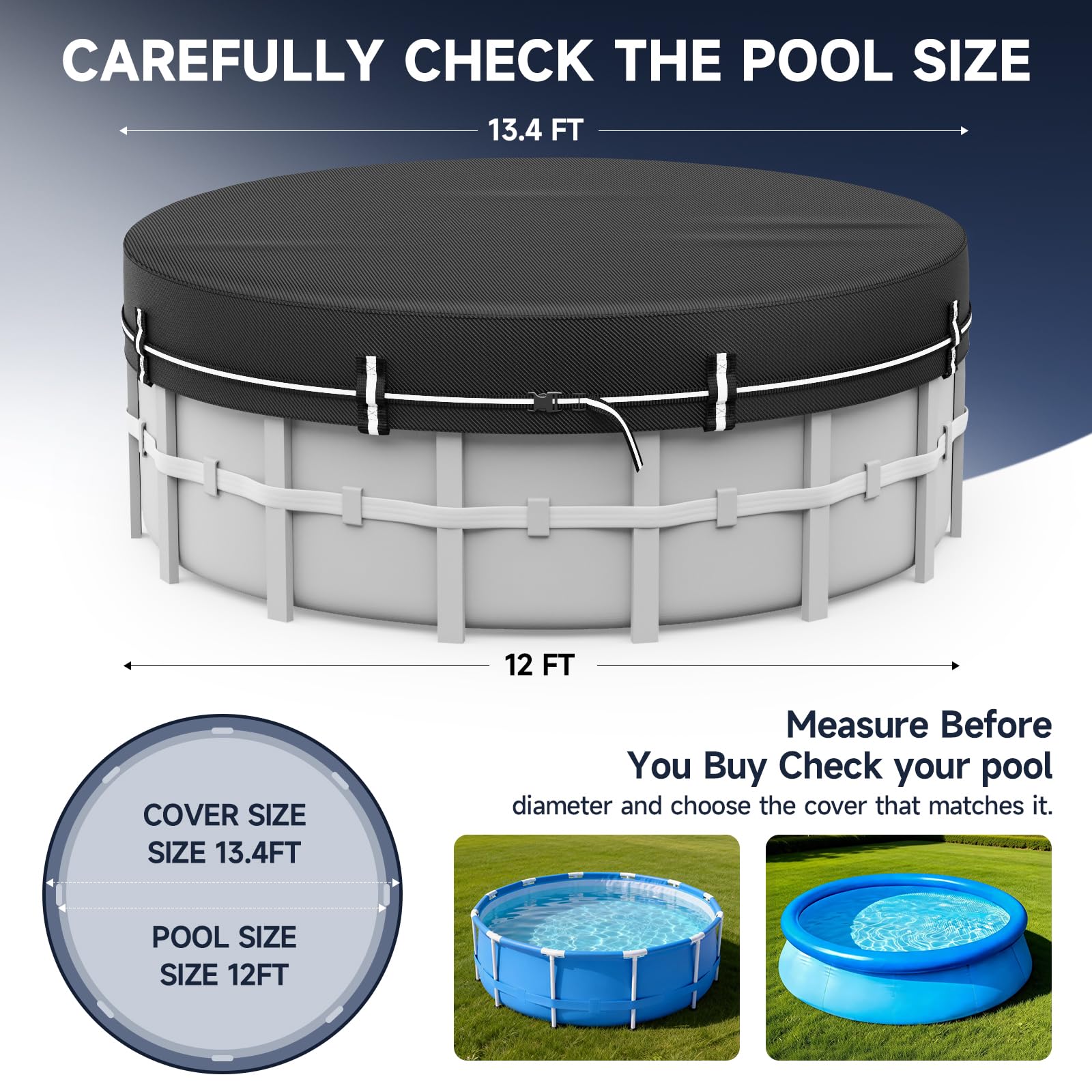 LXKCKJ 12 FT Round Pool Covers for Above Ground Pools, 420D Solar Pool Cover With Ground Nail Accessories Set, Spa covers for Hot Tub,Stock Tank Pool Cover Ideal for Waterproof, Dustproof, Windproof — view 2