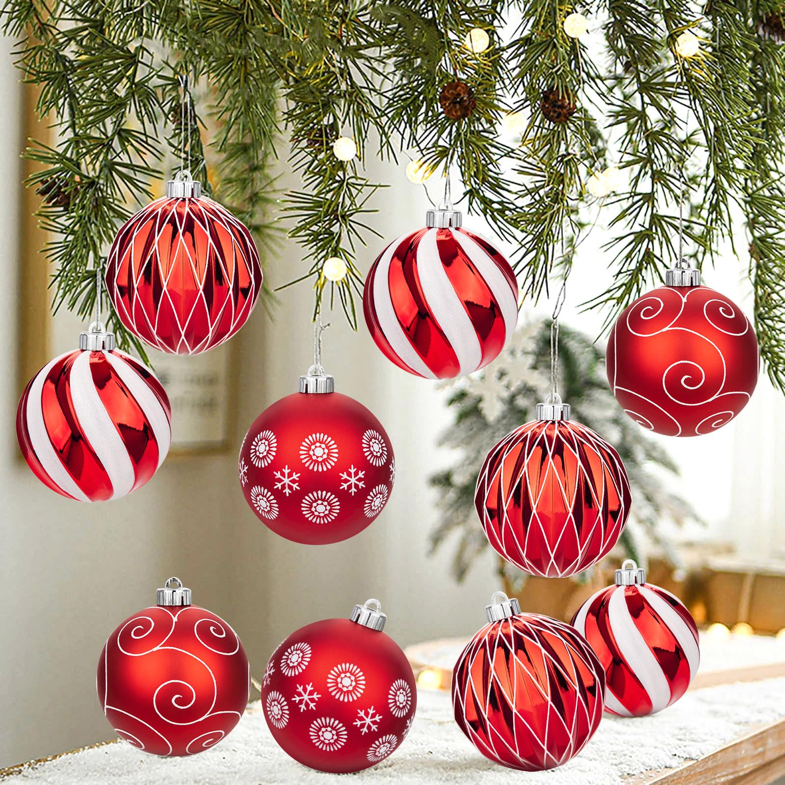 Set di 4 sfere per albero di Natale Ø12 cm, grandi palline di plastica per albero di Natale, decorazioni natalizie per albero di Natale, set di ornamenti di Natale, decorazioni per albero di Natale