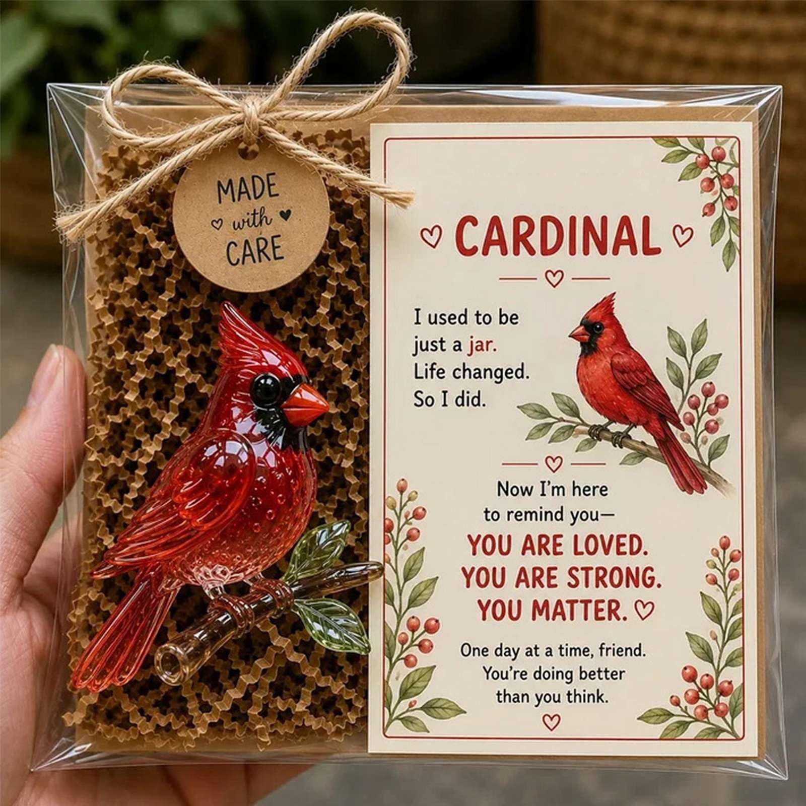 Emotional Encouragement Glass Animal, Keepsake Gift (Red Bird)
