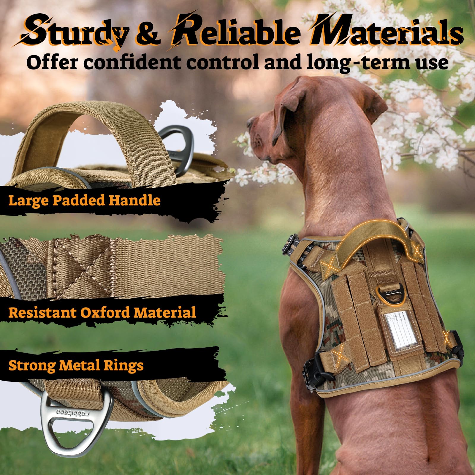 rabbitgoo Arnés para perro, de tamaño mediano, sin tirones, chaleco táctico para perro con mango Molle y control, arnés militar ajustable y reflectante para mascotas para caminar y entrenar