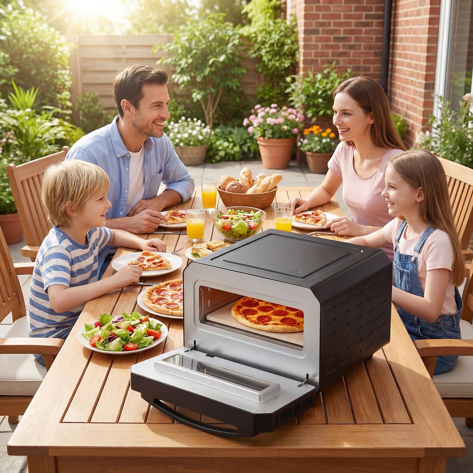 LIFEZEAL Four Électrique pour Pizza, Four de Table avec 6 Programmes, Cuisson en 2 Minutes, Température et Temps Réglables, Machine de Table pour Pizza à 400℃ avec Pierre Rétractable, Couteau à pizza