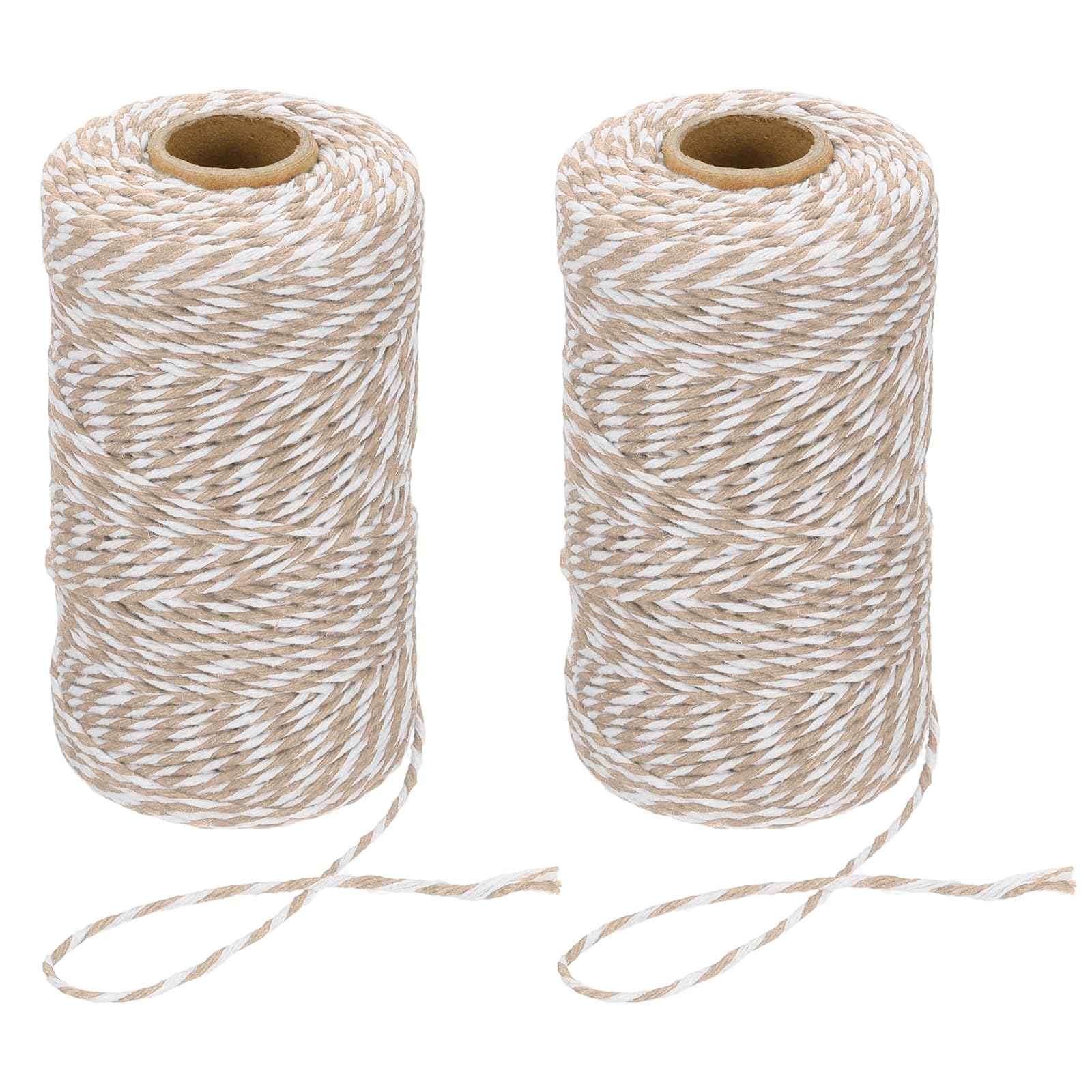 PATIKIL 100m Butcher String Twine, 2 Roll 2mm Cotton Bakers Decorative Twine String Rope Cord for Gift Wrapping Arts Crafts Party Kitchen Gardening, Khaki White