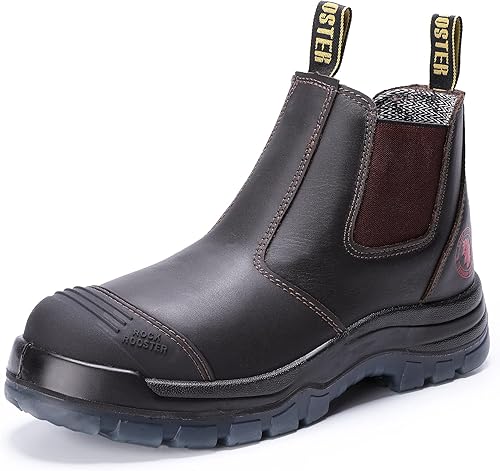 ROCKROOSTER Bakken Men's 6" Wide Slip On Work Boots, Steel Toe Static Dissipative Safety Chelsea Boots AK229 (Dark Brown)