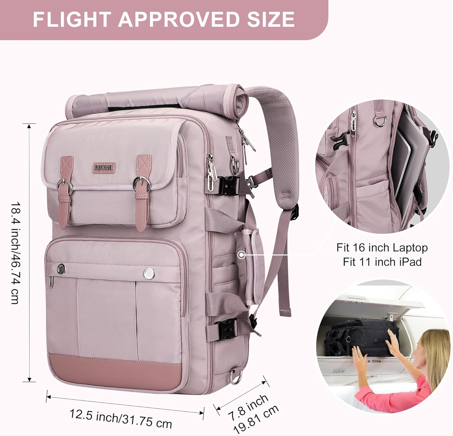 PIJUSHI Travel Backpack for Women Carry on Luggage Backpack Convertible Large Laptop Duffel Bag for Airplanes(PE049 Ashen Purple)