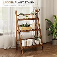 Vista 7 de Estantería de bambú en forma de escalera de 39.4", Estantería para plantas de 3 niveles, plegable, con 4 estantes, 23.6" de ancho x 15