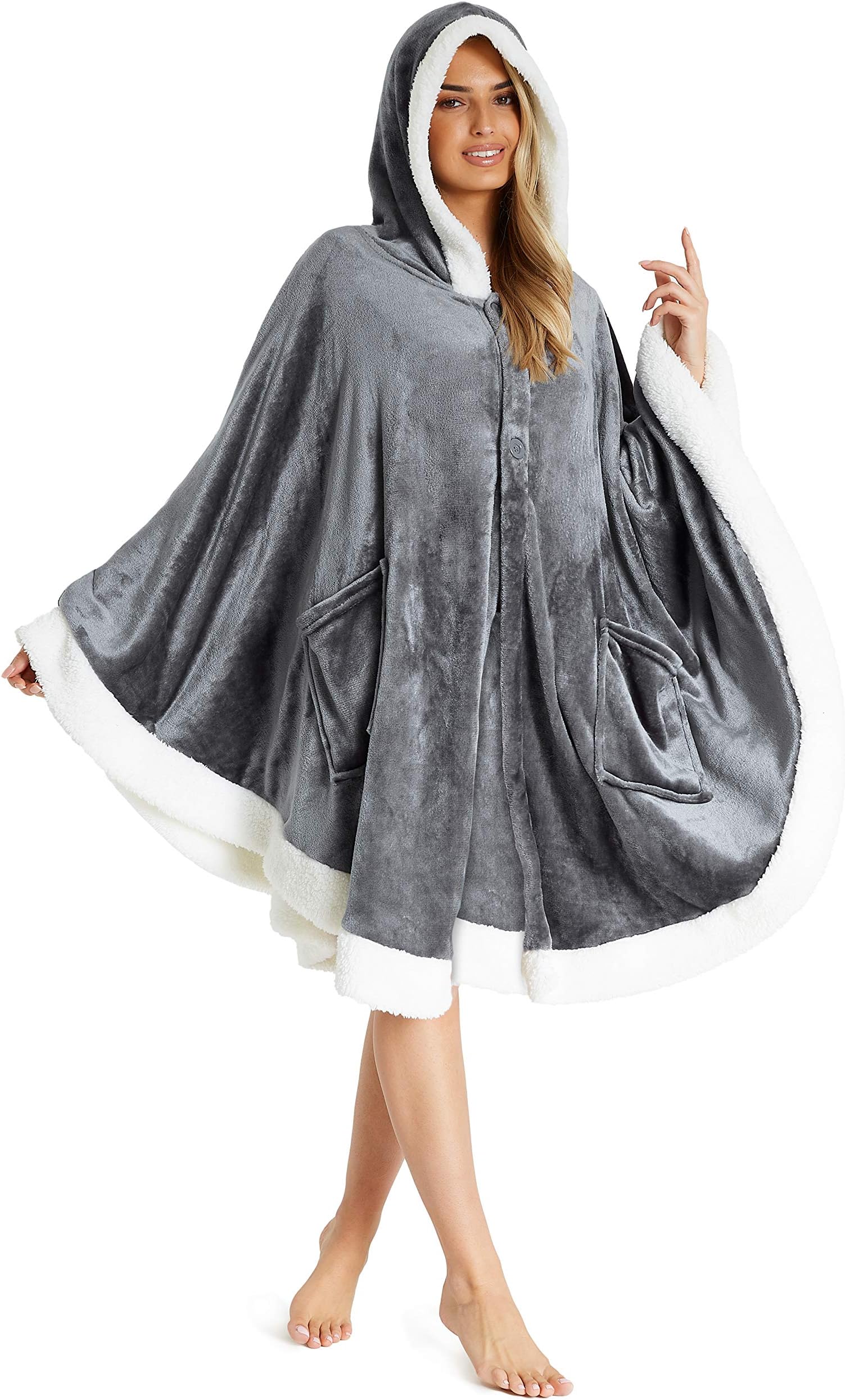 CityComfort Blanket Hoodie, Fleece Warm Poncho with Sleeves, Gifts for Women (Charcoal)
