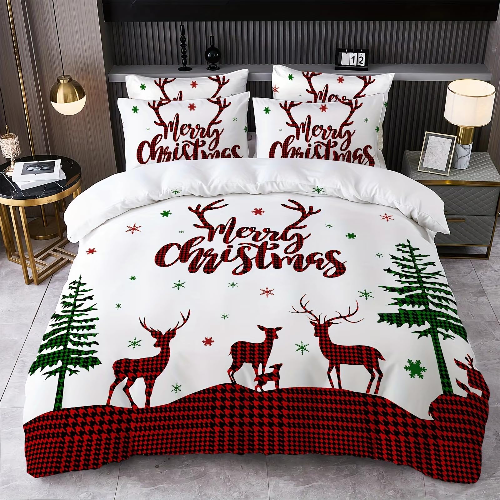 Housse de couette douce 260x240 microfibre anti-pli pour Noël rouge