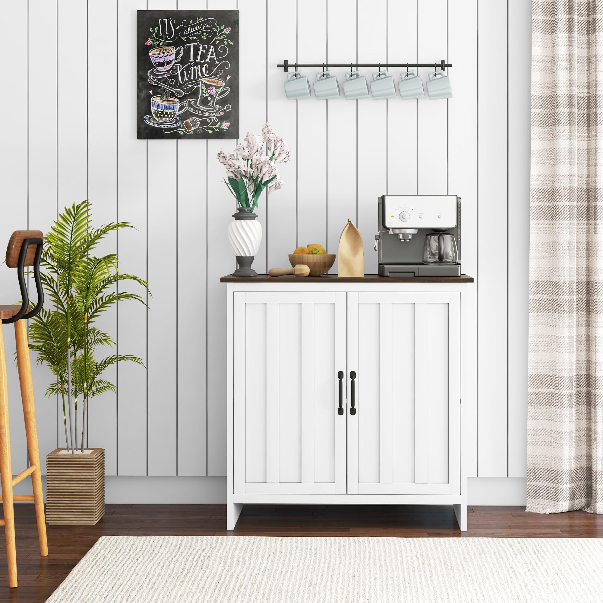 HOMCOM Credenza Cucina Moderna Mobile 2 Ante in Legno 80x39.7x80cm Bianco | Ripiano Regolabile, per Soggiorno e Ingresso