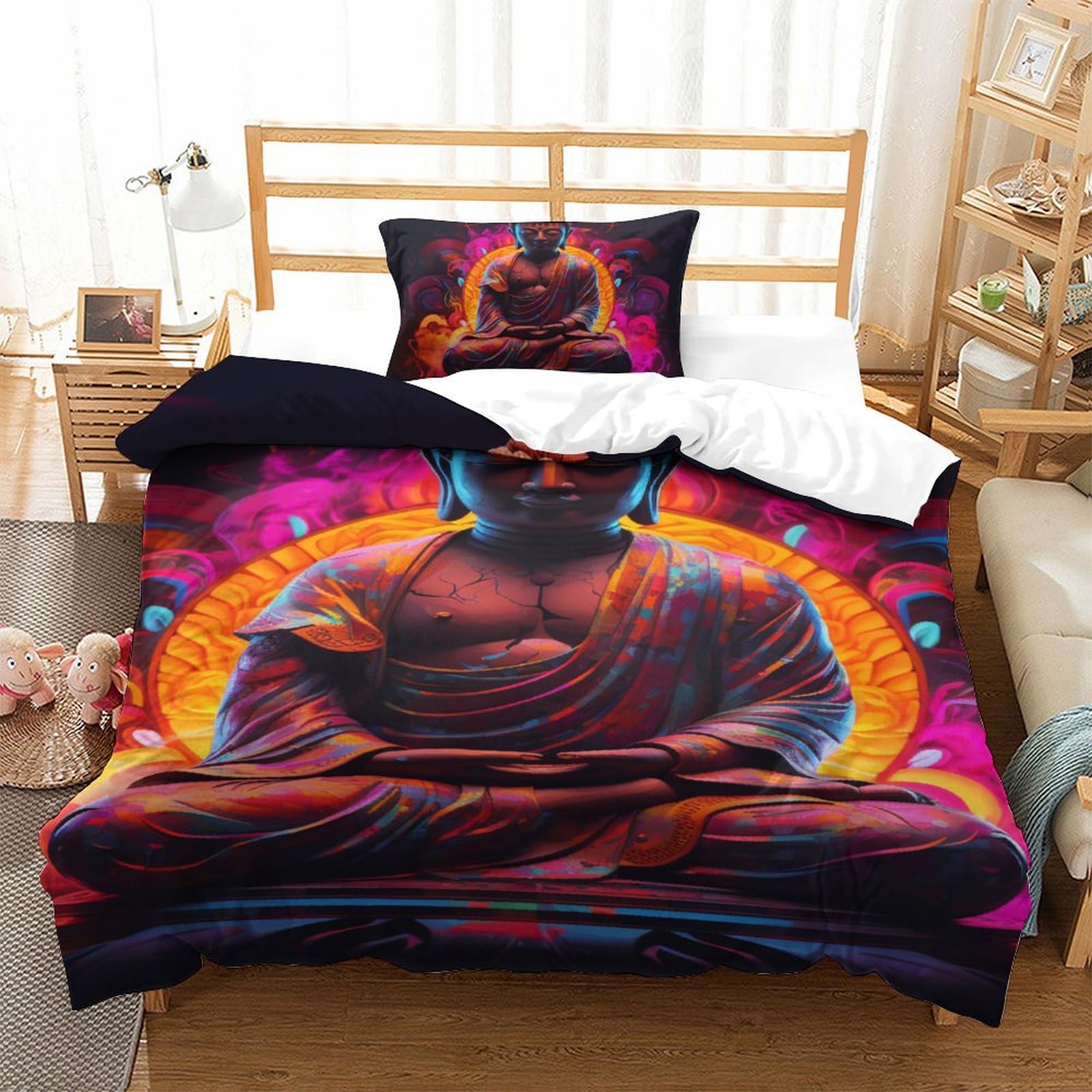 Housse de couette Bouddha impression 3D haute définition microfibre soyeuse Single