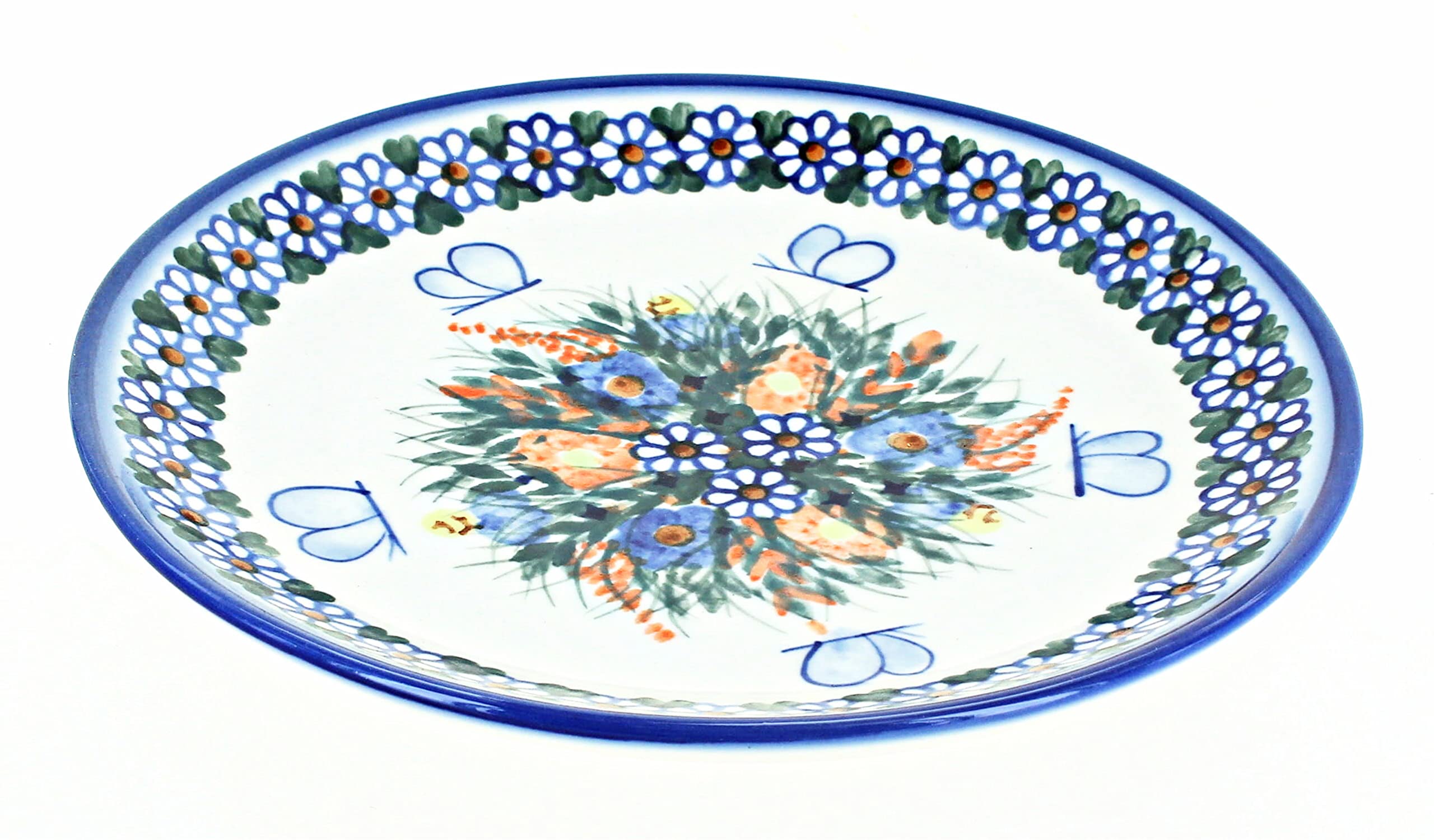 Blue Rose Polish Pottery Spring Butterfly Dessert Plate
