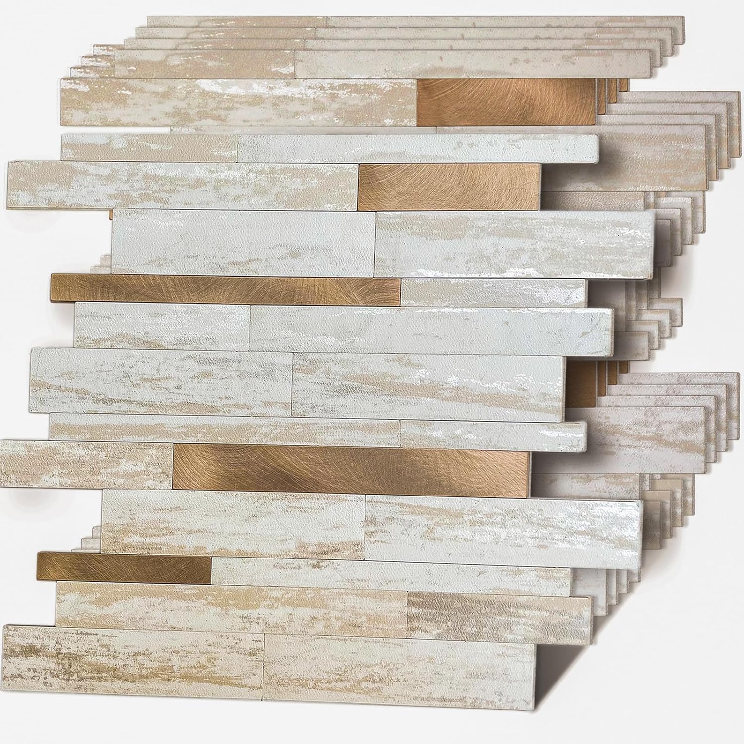 HomeyMosaic 10-Sheets Backsplash Tile Peel and Stick on Kitchen Bathroom Fireplace Laundry Subway Stone Wall Tiles in Copper Creamy 10 Sheets Copper Creamy