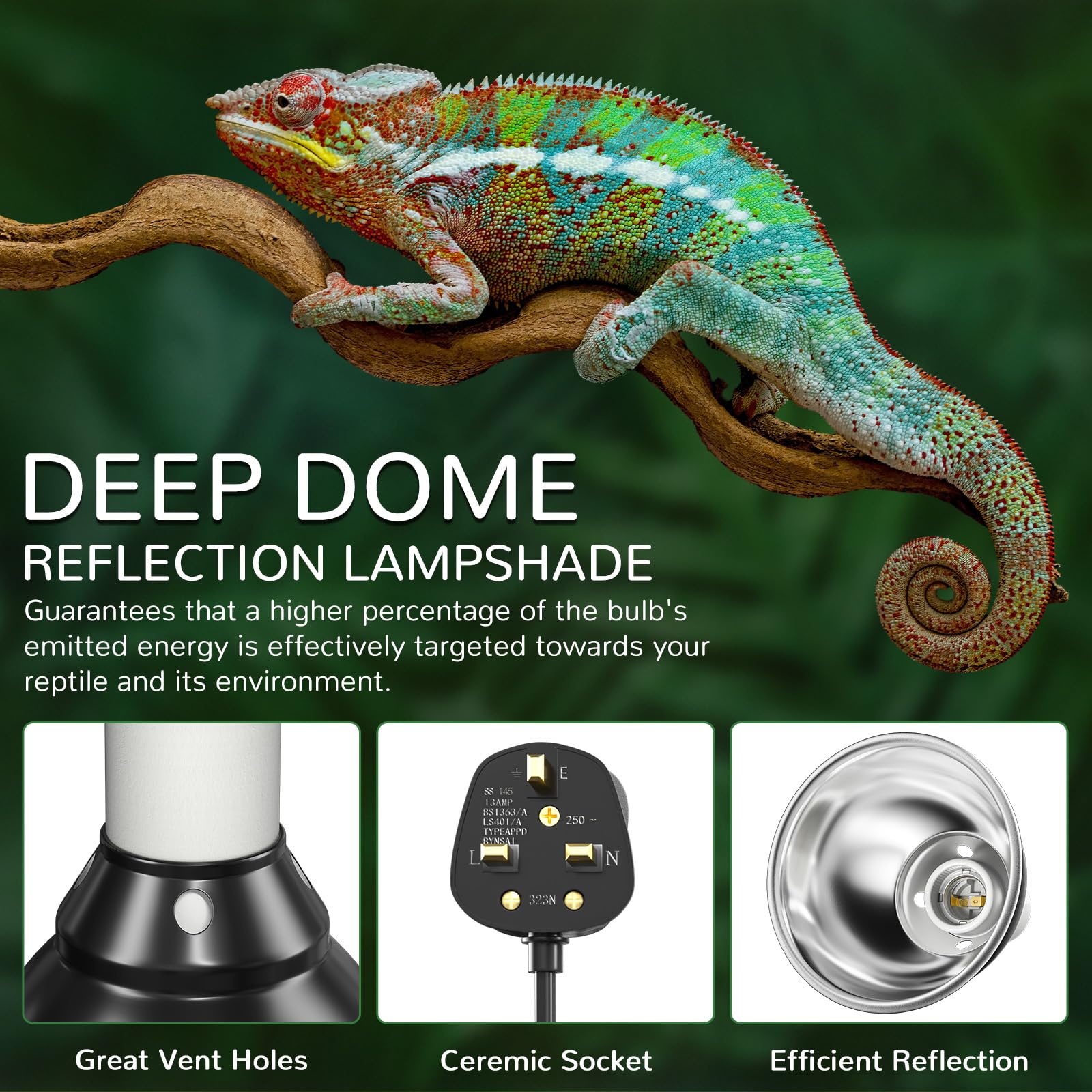 Lampada termica per rettili, lampada a cupola per rettili con timer, lampada termica tartaruga con morsetto, lampada per terrario per rettili, tartarughe, barba, drago
