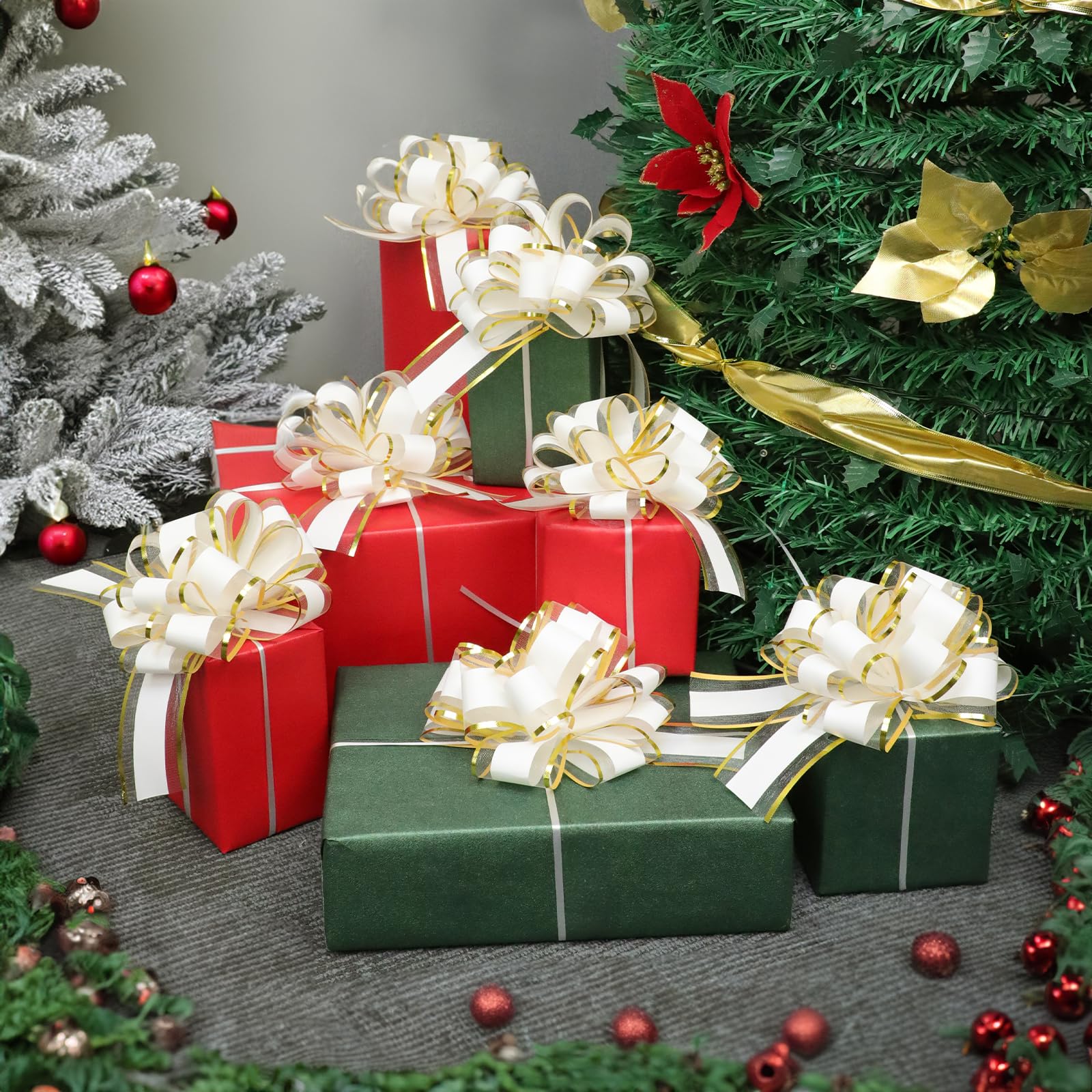 32 fiocchi da tirare per confezioni regalo, fiocchi grandi da 15,2 cm per regali, confezioni regalo, fiocchi sfusi per cesti regalo, decorazioni natalizie per feste di nozze (bianco)