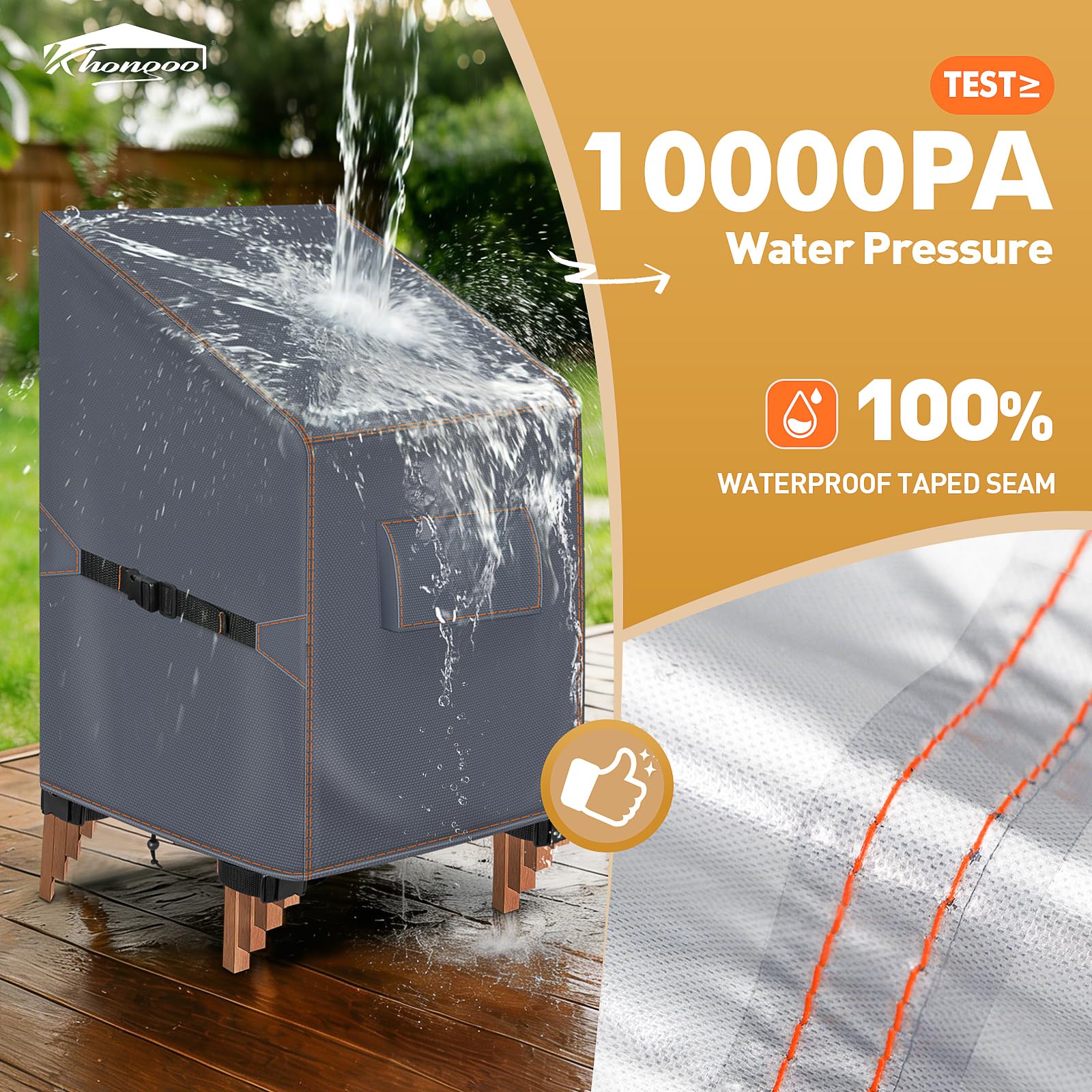 Housse de Protection Imperméable pour Chaises de Jardin Empilables, 70x90x80/120 cm en Tissu Oxford 420D, Anti-UV Housse Chaise Jardin Extérieur avec Aération, Gris