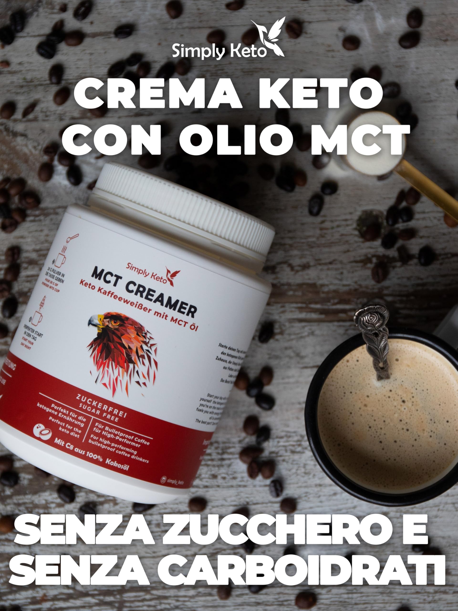 Simply Keto Tarro de crema MCT 450g - Crema cetogénica sin azúcar para el café a prueba de balas - Con aceite MCT, aceite de coco y mantequilla de pasto - Optimizado para el rendimiento
