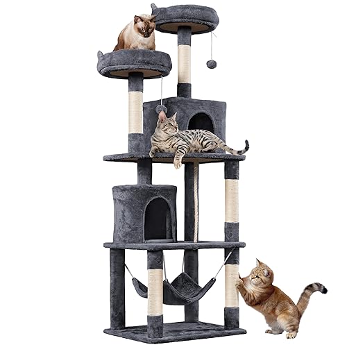 Yaheetech 179cm Cat Tree Multi-level Cat Tower Large Climbing Scratching Posts with Condos/Perches/Hammock Broad-space Kitten Activity Centre, Dark Grey - Dark Grey - XL(61 x 49 x 179 cm)