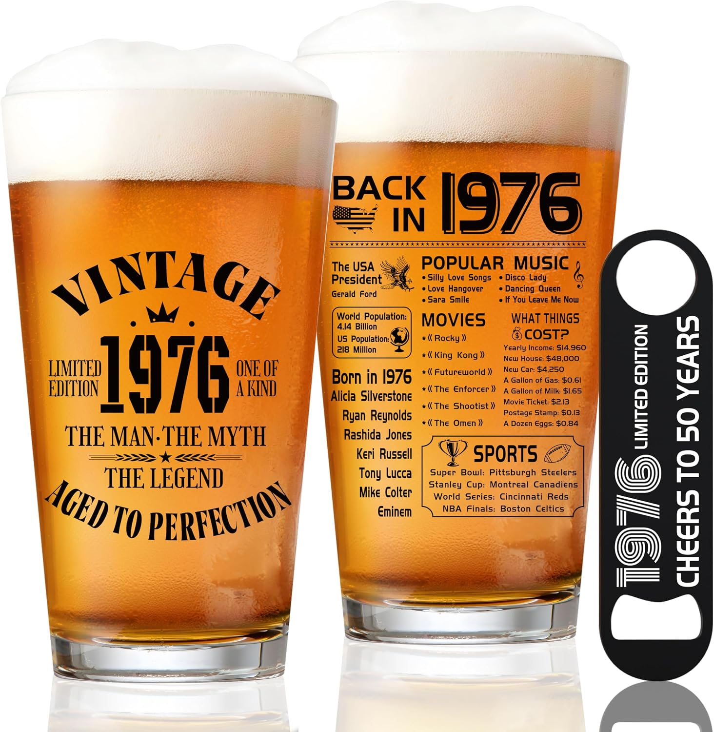50th Birthday Gifts for Men, 1976 Beer Glass 16oz, 50th Birthday Decorations, 50 Year Old Birthday Gifts for Men, Mens Cool 50th Anniversary Birthday Gift Idea, Funny Fathers Day Dad Presentt