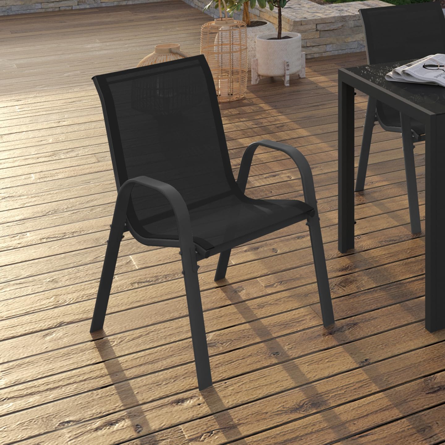 IDMarket - Lot de 4 chaises de Jardin LYMA métal et textilène empilables Noires