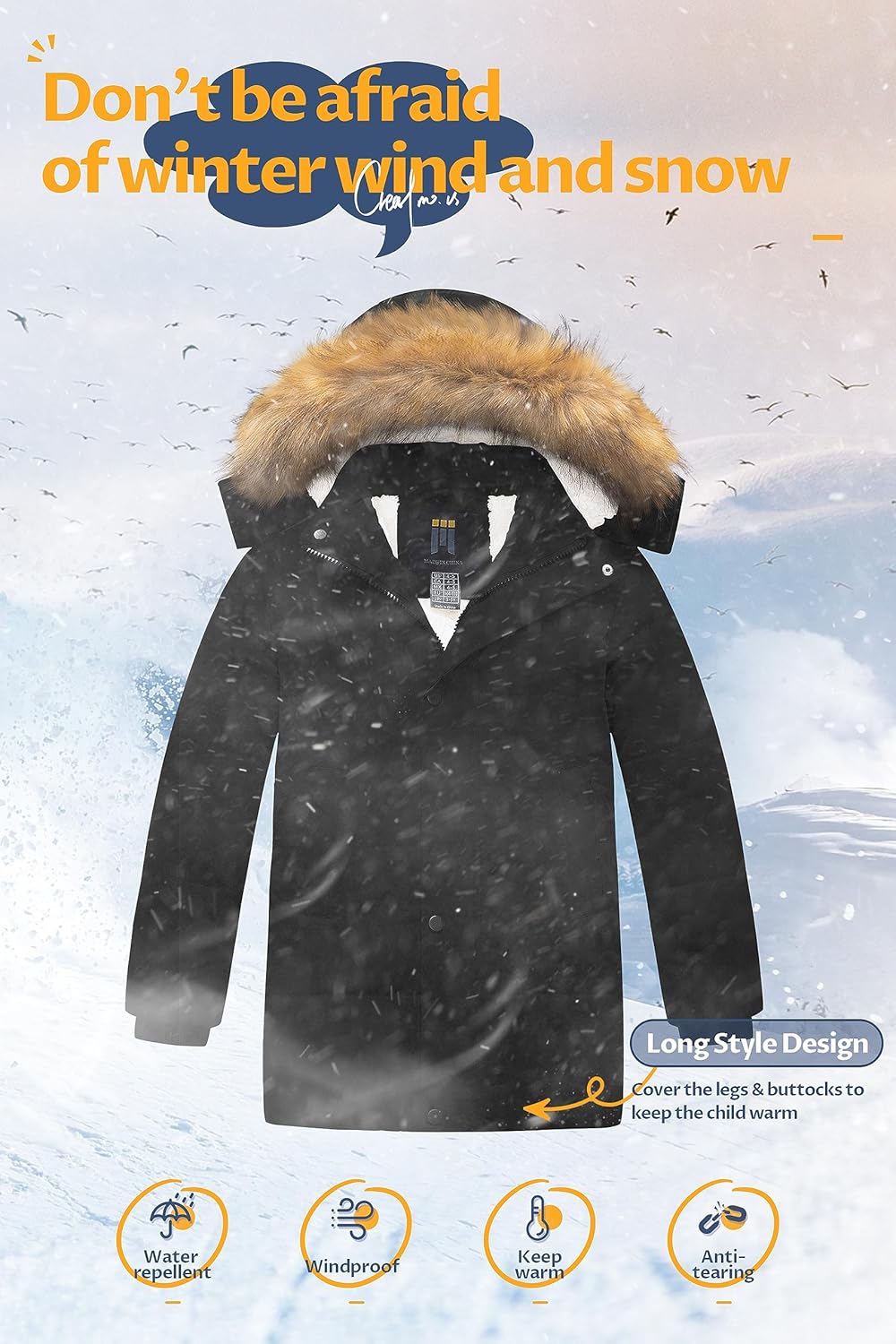 CREATMO US Boy's Sherpa Long Parka Winter Coat Thicken Water Repellent Puffer Jacket With Removable Faux Fur Hood - Image 5