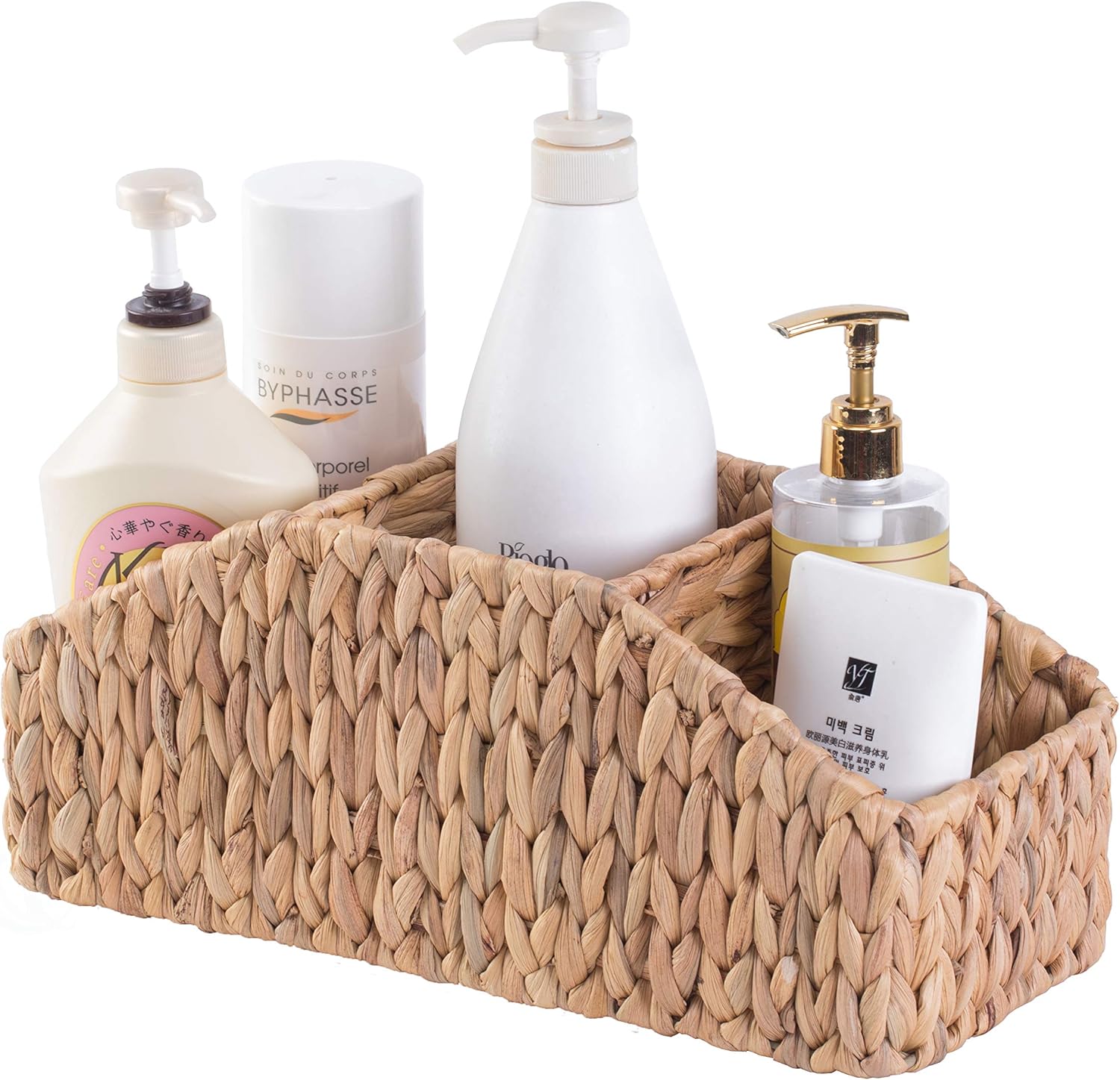 Vintiquewise Natural Water Hyacinth Diaper Caddy Basket Organizer – Woven Wicker Storage Basket with Dividers, Handle – Narrow Basket Caddy for Nursery, Baby, Home