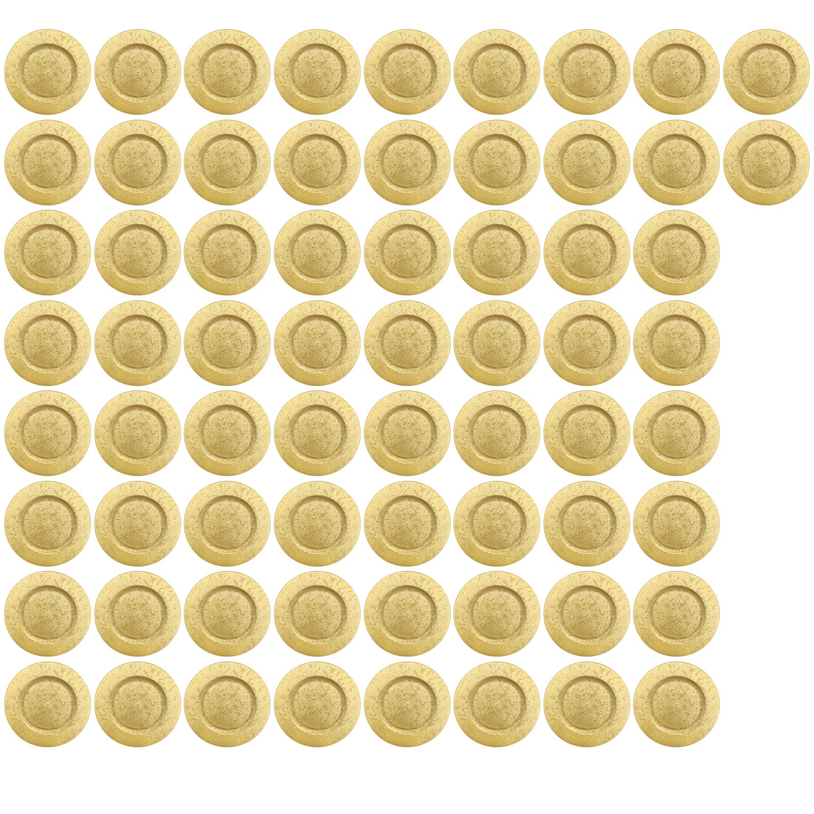 Photo 1 of Vintage Gold Charger Plates Bulk 66-Pack 13" – Heavy-Duty Reusable & Disposable Plastic Dinner Chargers, Floral Scroll Textured Rim for Wedding Reception Birthday Banquet Fine Dining Table Decor
