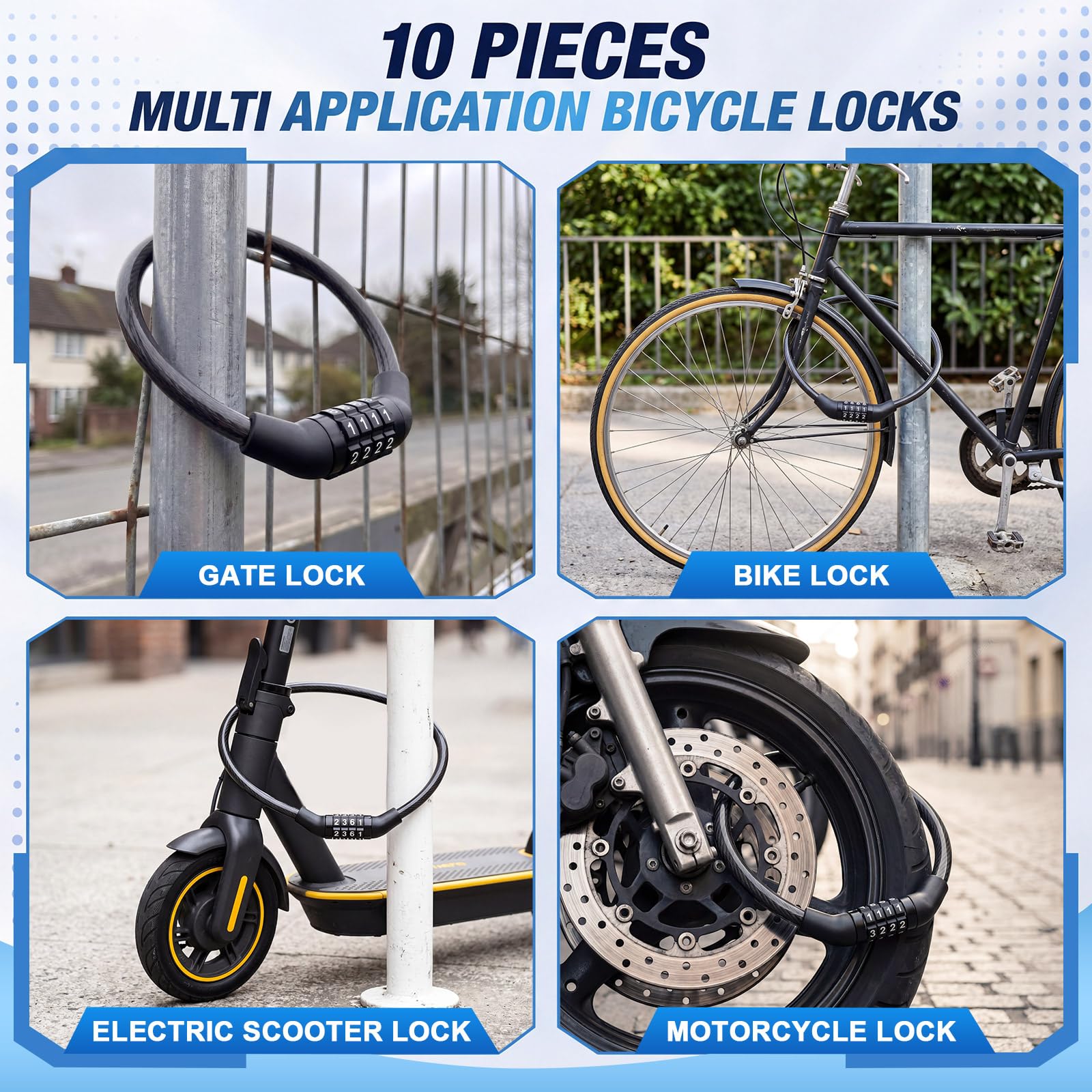 KEYSTP 5-Digit Bike Lock Cable, Heavy Duty Resettable Combination Bicycle Lock, Anti-Theft with Mounting Bracket, Waterproof Steel Cable for Scooters, E-Bikes, Outdoor Use, Black KEYSTP 5-Digit Bike Lock Cable, Heavy Duty Resettable Combination Bicycle Lock, Anti-Theft with Mounting Bracket, Waterproof Steel Cable for Scooters, E-Bikes, Outdoor Use, Black