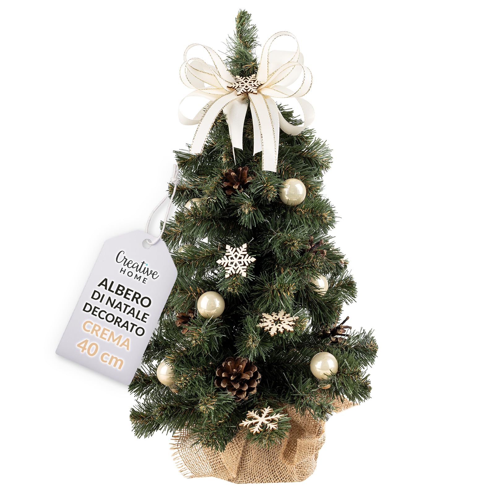 Creative Home Albero di Natale Artificiale Colore Crema | Albero di Natale Piccolo 40cm | Decorazioni Natalizie per Tavolo Scrivania Alberi Natale gia Addobbati | Alberelli Natalizi Interno ed Esterno