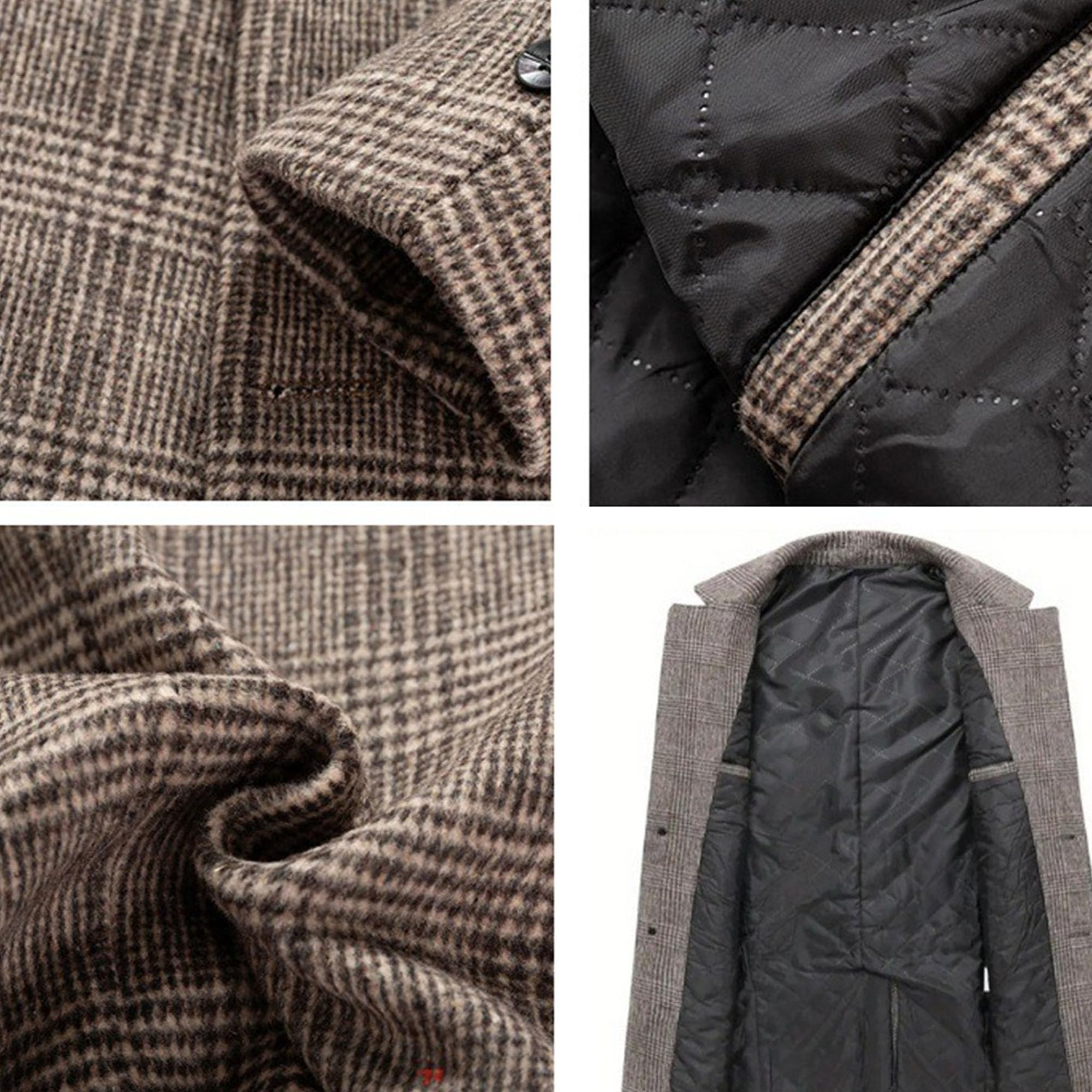 Cappotto in tweed da uomo, monopetto, trench invernale, cappotto con revers a lancia, giacca calda con tasche