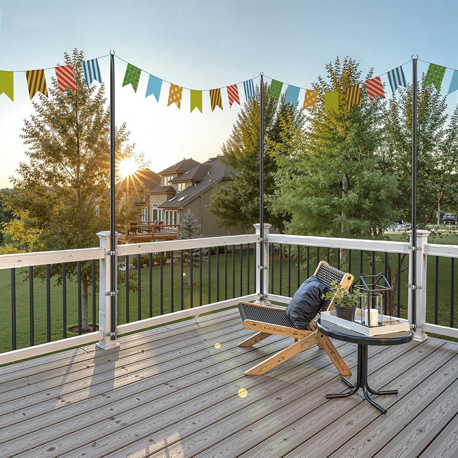 6 Pack 10Ft String Light Poles for Outside and 50 Pack Deck Balusters 36" Staircase Baluster for Deck Systems Outdoor lighting brackets and railings are used for terraces, decks, backyards