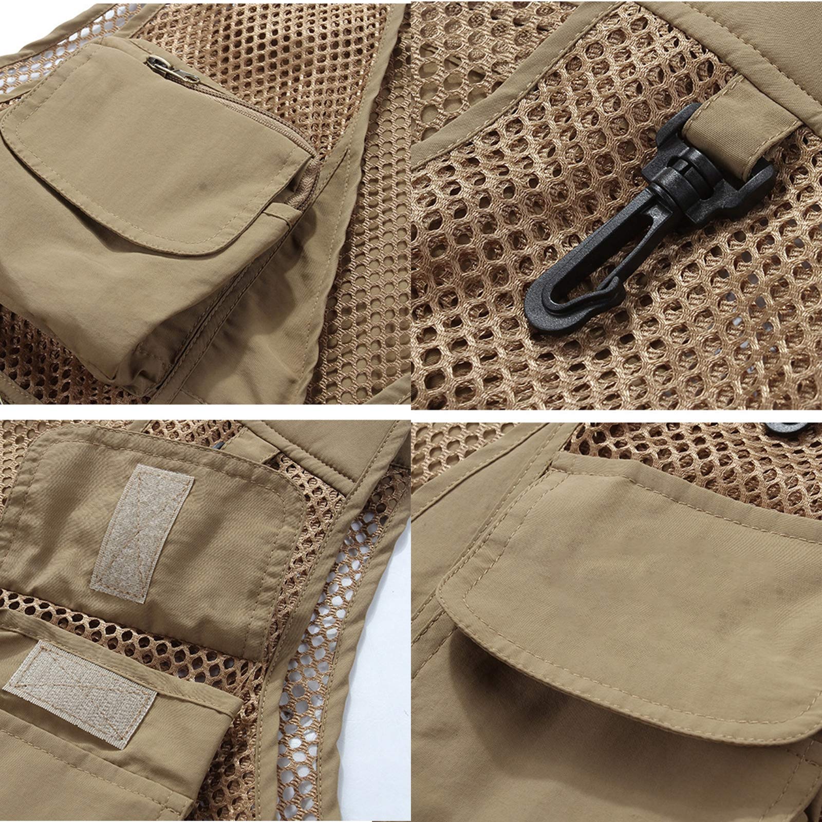 Mannen Vest Outdoor Ademende Vissen Reizen Gilet Lente En Herfst Mouwloze Casual Jas Multi-Pocket Praktische Vest,Khaki,L