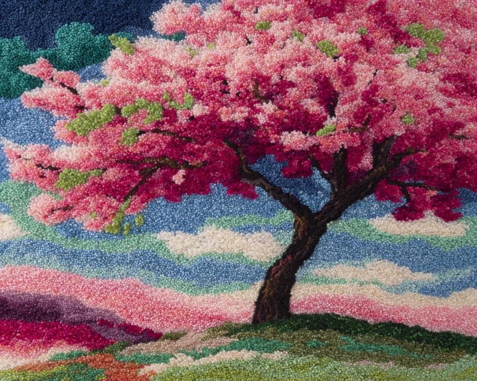 Wallphantom Cherry Blossom Tree Landscape Latch Hook Rug Kit,