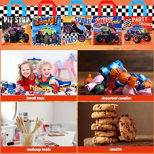 Miniatura 2 de Pinkunn 20 bolsas para camiones, bolsas de regalo no tejidas, bolsas temáticas de camiones con asas, suministros de decoración de fiesta de