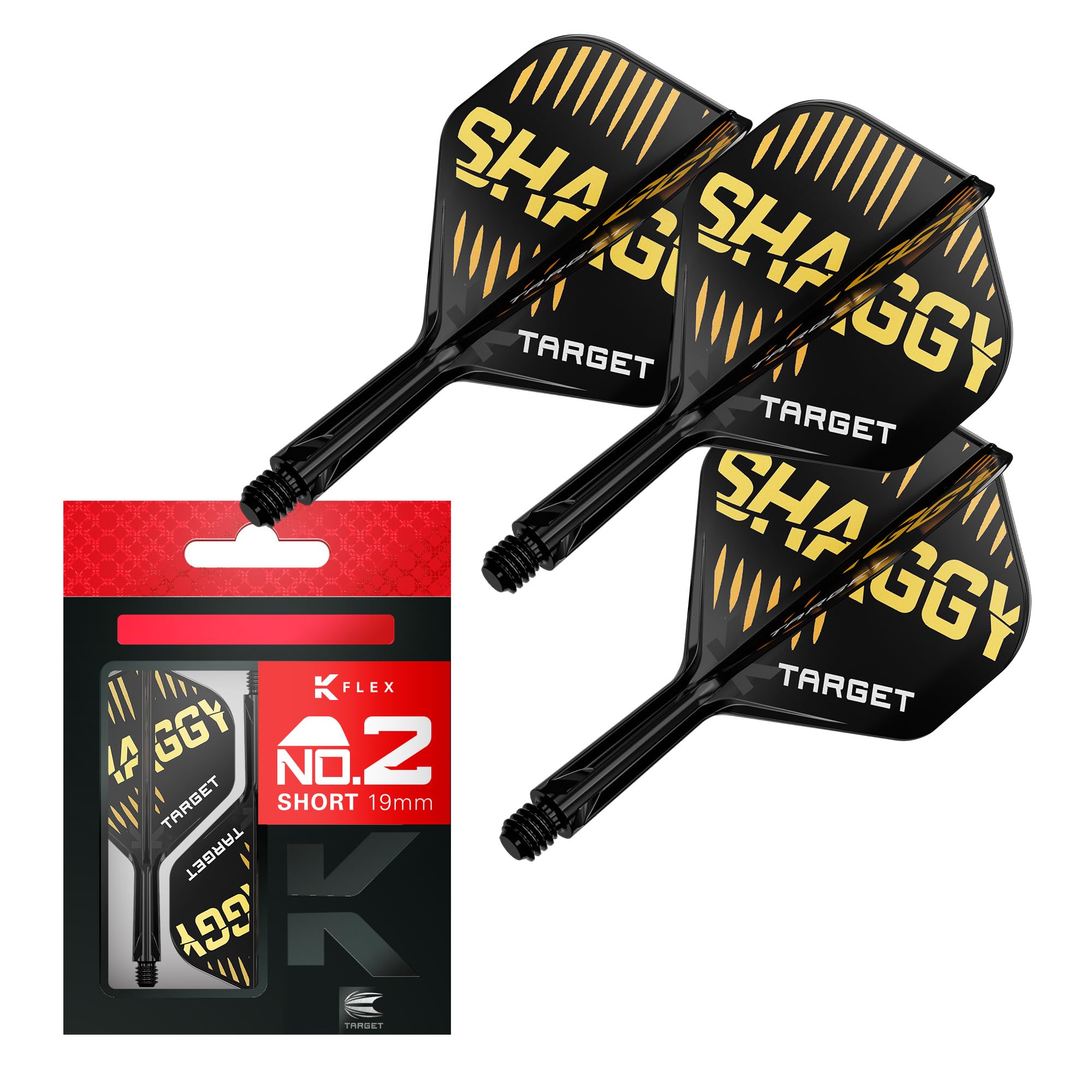 Target Darts Scott Williams K Flex Flights and Shaft System, No.2 | Pack of 3 Kflex All In One Flights, Player Edition Darts Accessories | K-Flex Dart Stem - Short (19mm)