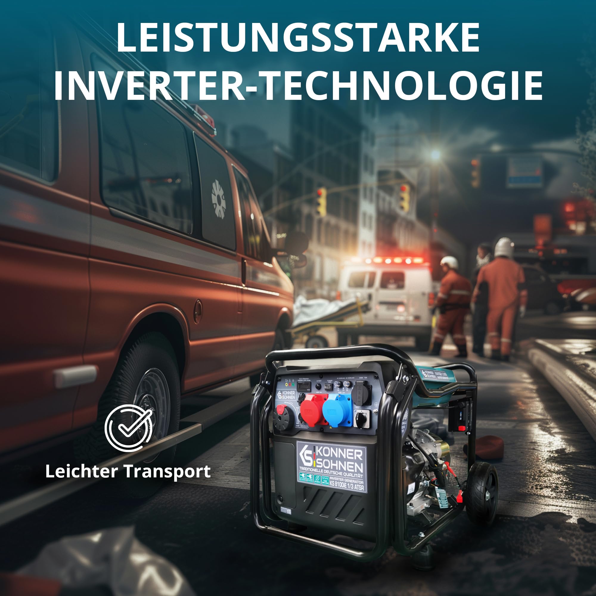 Könner & Söhnen KS 8100iE 1/3 ATSR Inverter-Stromerzeuger 8,5 kW, für Einphasen- (230V) und Dreiphasenbetrieb (400V), Benzin Generator Stromerzeuger mit ATS-Anschlussmöglichkeit