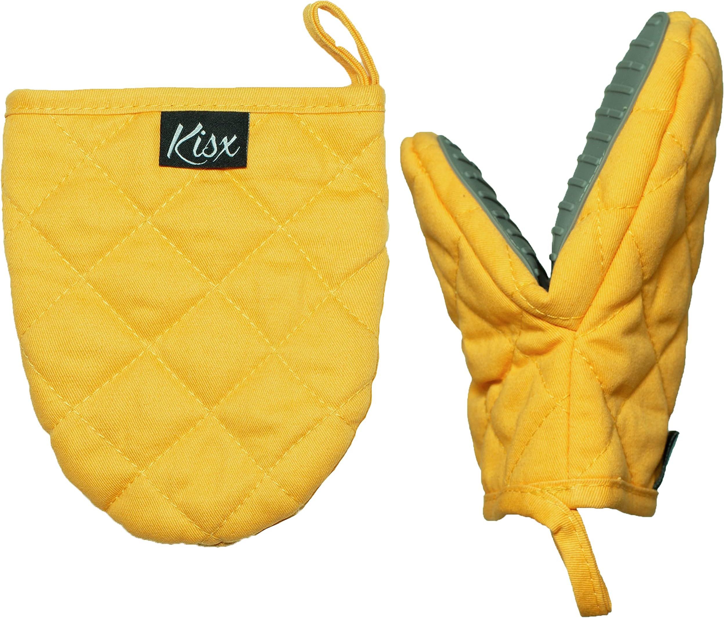Oven Mitts Heat Resistant - Yellow Mini Silicone Gloves & Pot Holders Set for Kitchen